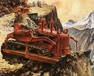 Bulldozer: Bulldozer clearing Rocks from Cliff
