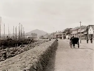 Rickshaw: Bund of Kobe, Japan, rickshaw and boats