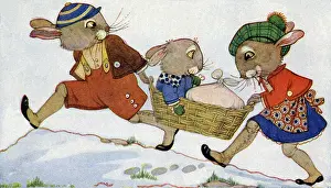 Bunny: The Bunnies climb a hill with a basket