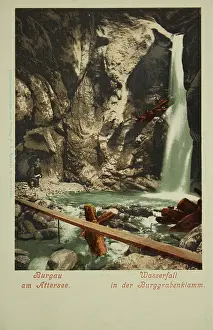 Ravines: Burgau at Lake Attersee. Waterfall in the