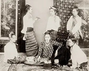 Sibling: Burmese lady and her attendants, Burma, Myanmar