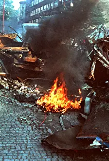 Liberalization: Burning barricade - protest - Prague