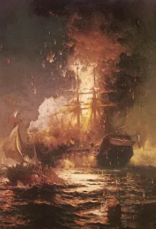 Moran: Burning Ship in Harbor