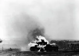 Downed: Burning Soviet tank on the Eastern Front, 1941
