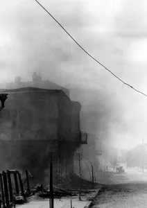 German Soviet: Burning town in the Soviet Union, 1941