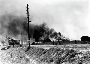 German Soviet: Burning village on the Eastern Front, 1941