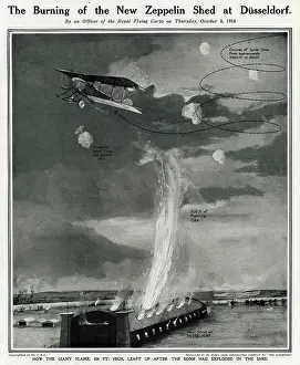 Leapt: Burning of Zeppelin shed at Dusseldorf by G. H. Davis