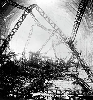 Zeppelins: Burnt out airship hangar, 1915
