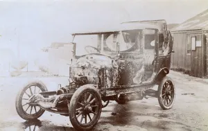 Burnt Out: Burnt-out shell of an early motor car
