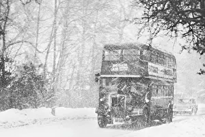 Reigate: Bus in snow blizzard, en route to Reigate, Surrey