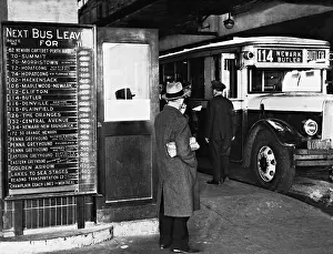 Scoreboard: Bus station in New York, 1934