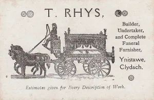 Furnisher: Business card, T Rhys, undertaker, near Swansea, Wales
