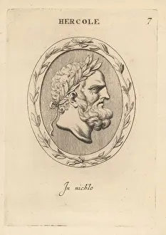 Abraham Blooteling: Bust of bearded Hercules with laurel wreath