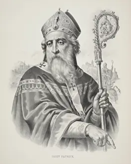 Headwear: A bust-length portrait of Saint Patrick dressed