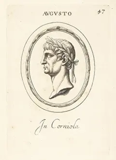 Carnelian: Bust profile of Augustus in carnelian