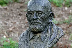 Xiiis: Bust statue of Theodore Monod seen at sunrise