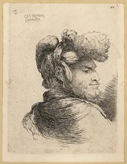 Old Master: Bust of a young man with beard, wearing a turban
