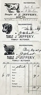 Mutton: Butcher's receipts, J Jeffery, Silverstone, Northants