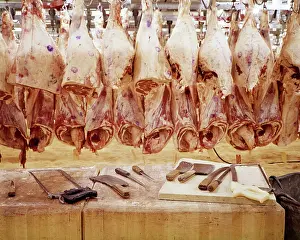 Carcasses: Butcher's Tool on Chopping Block in Front Side Raw
