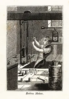 F.c. And J. Rivington: Buttonmaker raising a weight on a pulley to stamp buttons