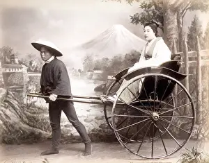 Rickshaw: c. 1880s Japan - geisha in a rickshaw