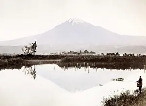Fuji: c. 1880s Japan - Mount fuji reflected in lake