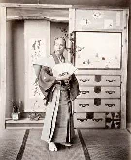 Samurai: c. 1880s Japan - samurai with a fan