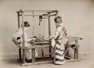 Kimino: c. 1880s Japan - weaving on a loom