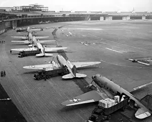 Vittles: C-47s unloading at Tempelhof Airport during the