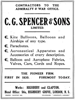 Ballons: C G Spencer & Sons - Kite Ballons, Ballons & Airships 1917