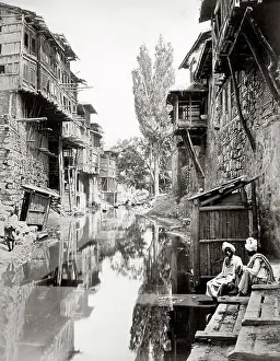 Kashmir: c.1880s India - river scene with house, probably Kashmir