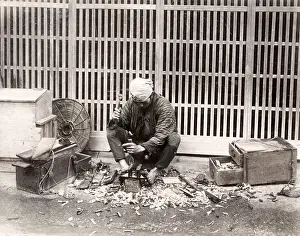 Meiji: c.1880's Japan - carpenter with tools at work
