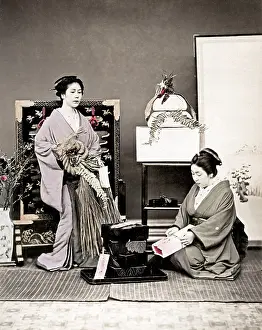 Geishas: c.1880's Japan - geishas with a gift