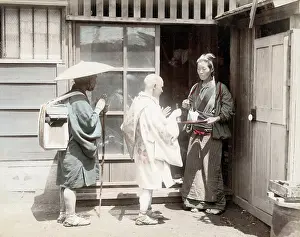 Alms: c.1880s Japan - pilgrims begging for alms