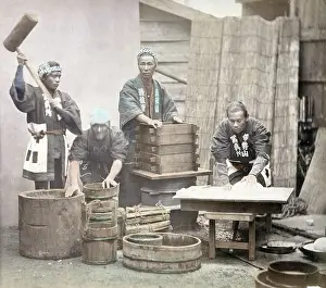 Pounding: c.1880s Japan - pounding rice