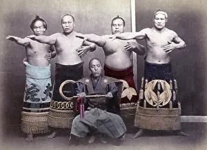 Sumo: c.1880s Japan - sumo wrestlers and referee