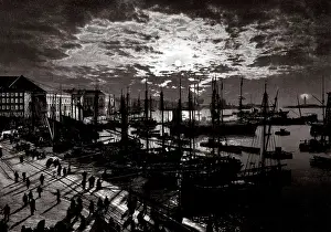 Trieste: c.1890s Italy - the harbour at Trieste by moonlight