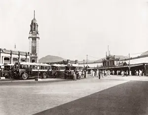 c.1930 Hong Kong - clock tower and bus terminus