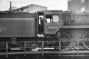 Elms: Cab and tender of steam engine on turntable
