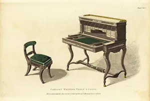 Pigeonholes: Cabinet writing table and chair, 1810