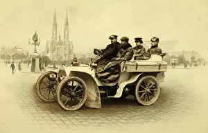 Huber: Cabriolet with four people in front of Vienna's