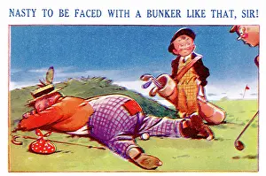 Humerous: A caddie comments on the golf ball lying by a sleeping hobo