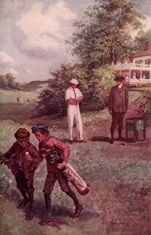 Golfers: Caddies look at Golf Ball