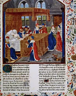 Chronicles: Caesarean section. Miniature. Faits de Romains (Acts of Roma