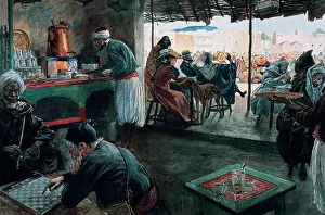 Speak: Cafe. Interior. Tangier, 1903. Colour engraving