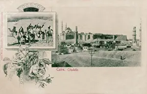 Fortifications: Cairo Citadel and group of camel riders