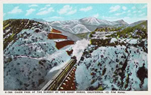 Cajon: Cajon Pass on Coast Range with train, California, USA