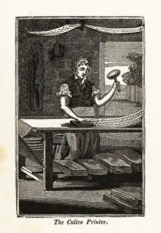 F.c. And J. Rivington: Calico-printer printing fabric with a woodblock