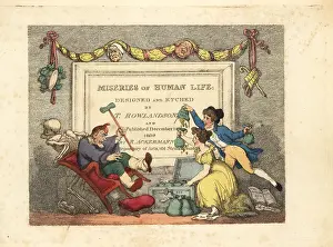 Miseries: Calligraphic title page with vignette of the Skeleton