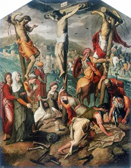Thieves: Calvary. Christ between the two thieves. Pieter